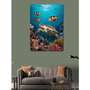 Kanvas Tablo Su Kaplumbağası Ve Balıklar 70x100 cm