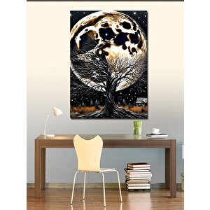 Kanvas Tablo Yaprakları Dökülmüş Ağaç Ve Ay 70x100 cm
