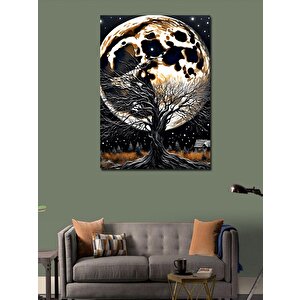 Kanvas Tablo Yaprakları Dökülmüş Ağaç Ve Ay 70x100 cm