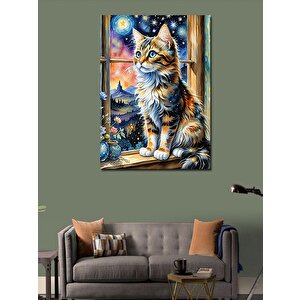 Kanvas Tablo Pencere Kenarındaki Kedi Ve Manzara