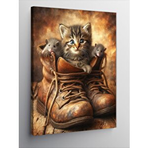 Kanvas Tablo Bot Ve Sevimli Kedi Ve Fareler 100x140 cm