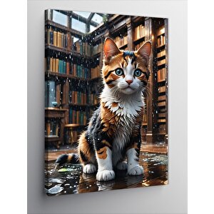 Kanvas Tablo Kütüphane Ve Kedi