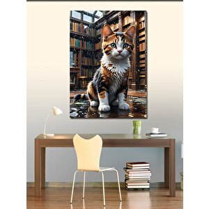 Kanvas Tablo Kütüphane Ve Kedi