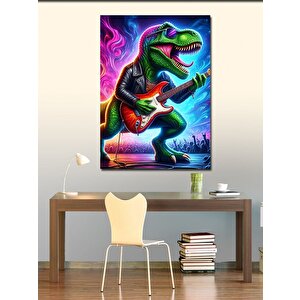 Kanvas Tablo Elektro Gitar Çalan Dinozor 100x140 cm