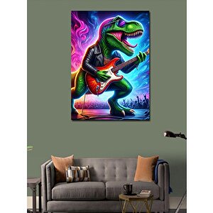 Kanvas Tablo Elektro Gitar Çalan Dinozor 100x140 cm