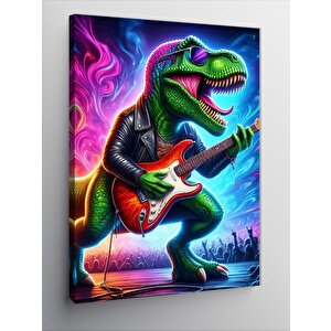 Kanvas Tablo Elektro Gitar Çalan Dinozor