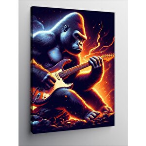 Kanvas Tablo Elektro Gitar Çalan Goril