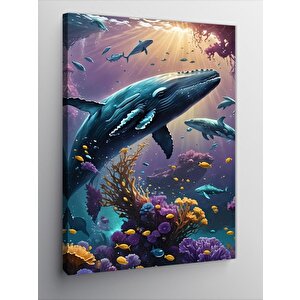 Kanvas Tablo Yunuslar Ve Balıklar 70x100 cm