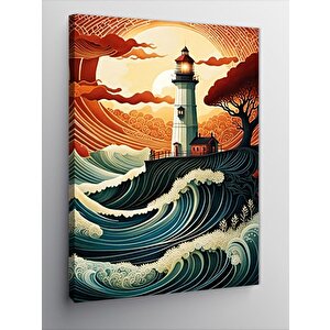 Kanvas Tablo Deniz Feneri Çizimi 100x140 cm