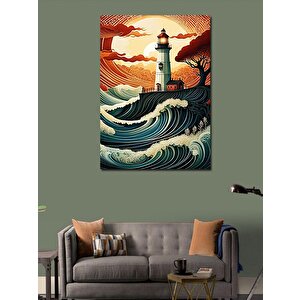 Kanvas Tablo Deniz Feneri Çizimi 100x140 cm