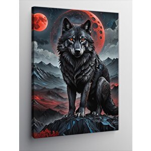 Kanvas Tablo Kızıl Ay Ve Kurt 100x140 cm