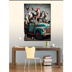 Kanvas Tablo Sevimli Hayvanlar Ve Pikap 70x100 cm