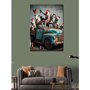 Kanvas Tablo Sevimli Hayvanlar Ve Pikap 70x100 cm