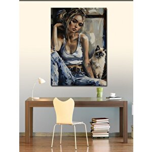 Kanvas Tablo Genç Kız Ve Kedi 70x100 cm
