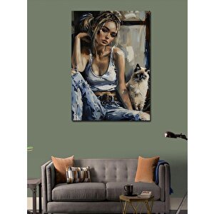 Kanvas Tablo Genç Kız Ve Kedi 70x100 cm
