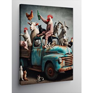 Kanvas Tablo Sevimli Hayvanlar Ve Pikap 100x140 cm