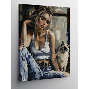 Kanvas Tablo Genç Kız Ve Kedi