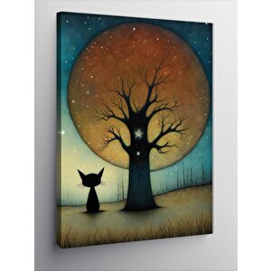 Kanvas Tablo Yapraksız Ağaç Ve Kedi