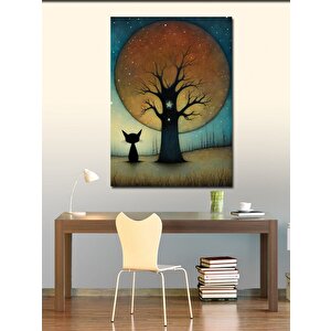 Kanvas Tablo Yapraksız Ağaç Ve Kedi 70x100 cm