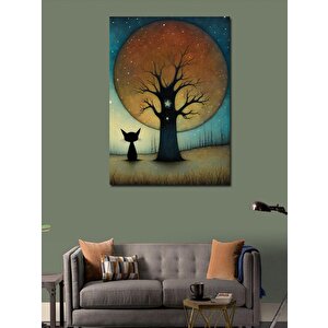 Kanvas Tablo Yapraksız Ağaç Ve Kedi 70x100 cm