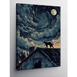 Kanvas Tablo Çatıdaki Siyah Kedi 100x140 cm
