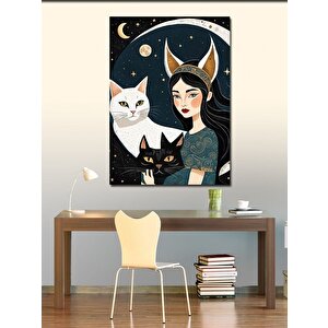 Kanvas Tablo Sevimli Kediler Ve Kız 100x140 cm