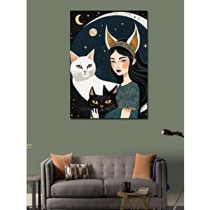 Kanvas Tablo Sevimli Kediler Ve Kız 100x140 cm
