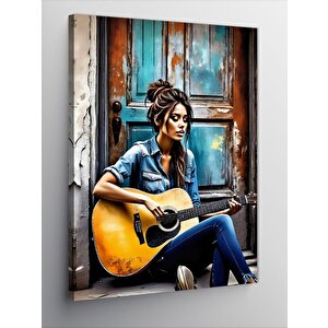 Kanvas Tablo Akustik Gitar Çalan Kız 70x100 cm