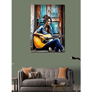 Kanvas Tablo Akustik Gitar Çalan Kız