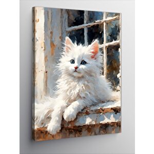 Kanvas Tablo Sevimli Beyaz Kedi 100x140 cm