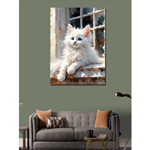 Kanvas Tablo Sevimli Beyaz Kedi 100x140 cm