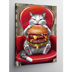 Kanvas Tablo Çiz Burger Sever Kedi 70x100 cm