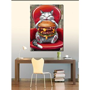 Kanvas Tablo Çiz Burger Sever Kedi 70x100 cm