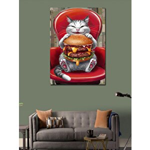 Kanvas Tablo Çiz Burger Sever Kedi 70x100 cm