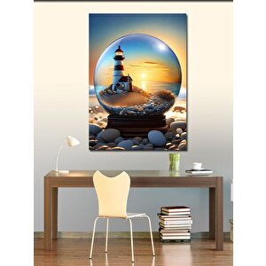 Kanvas Tablo Kar Küresindeki Deniz Feneri 70x100 cm