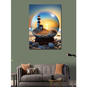 Kanvas Tablo Kar Küresindeki Deniz Feneri 70x100 cm