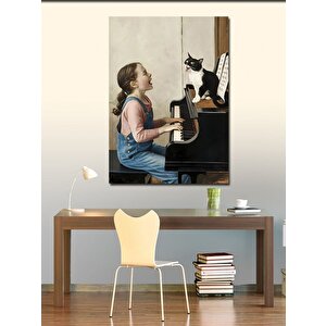 Kanvas Tablo Piyano Çalan Kız Ve Kedi
