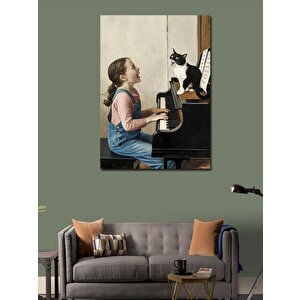 Kanvas Tablo Piyano Çalan Kız Ve Kedi