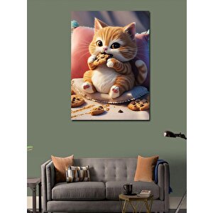 Kanvas Tablo Çikolatalı Kurabiye Yiyen Kedi