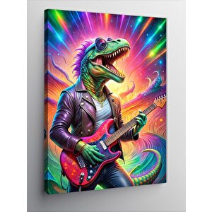 Kanvas Tablo Elektro Gitar Çalan Dinozor 100x140 cm