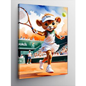 Kanvas Tablo Tenis Oynayan Sevimli Aslan
