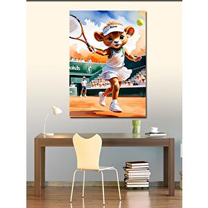 Kanvas Tablo Tenis Oynayan Sevimli Aslan