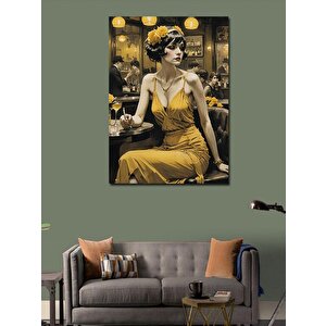 Kanvas Tablo Sarı Elbiseli Retro Kadın 100x140 cm