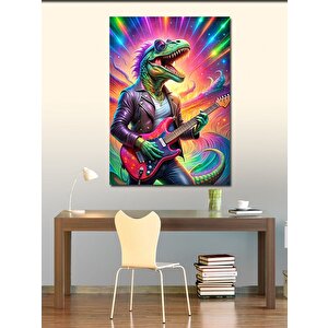 Kanvas Tablo Elektro Gitar Çalan Dinozor 70x100 cm