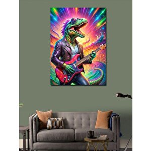 Kanvas Tablo Elektro Gitar Çalan Dinozor 70x100 cm