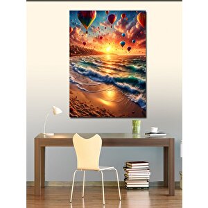Kanvas Tablo Gün Batımındaki Sahil Ve Uçan Balonlar 100x140 cm