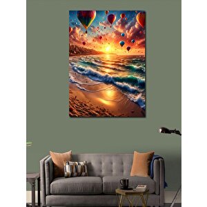 Kanvas Tablo Gün Batımındaki Sahil Ve Uçan Balonlar 100x140 cm