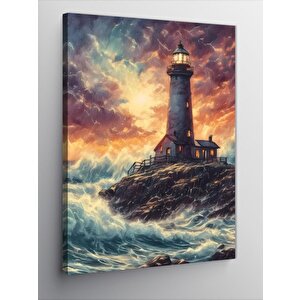 Kanvas Tablo Deniz Feneri Ve Dalgalar 100x140 cm