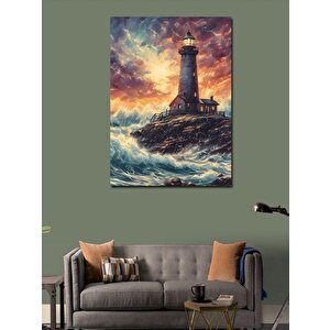 Kanvas Tablo Deniz Feneri Ve Dalgalar 100x140 cm