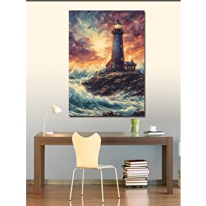 Kanvas Tablo Deniz Feneri Ve Dalgalar 70x100 cm